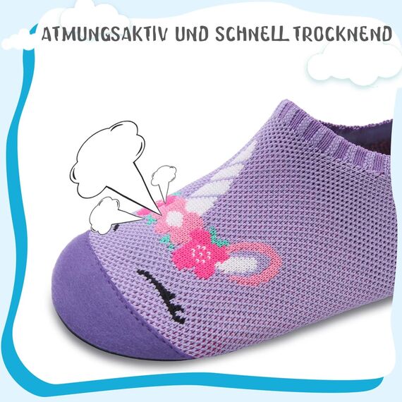 Kyopp Hausschuhe Kinder Junge Mädchen Pantoffeln Atmungsaktive Rutschfest Weich Barfussschuhe für Lauflernschuhe Kleinkinder Schuhe Kindergarten Unisex (Einhorn Lila 28/29EU)