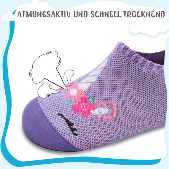Kyopp Hausschuhe Kinder Junge Mädchen Pantoffeln Atmungsaktive Rutschfest Weich Barfussschuhe für Lauflernschuhe Kleinkinder Schuhe Kindergarten Unisex (Einhorn Lila 26/27EU)