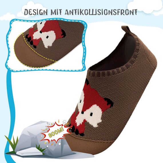Kyopp Hausschuhe Kinder Junge Mädchen Pantoffeln Atmungsaktive Rutschfest Weich Barfussschuhe für Lauflernschuhe Kleinkinder Schuhe Kindergarten Unisex (Fuchs Dunkle Kaffeefarbe 28/29EU)