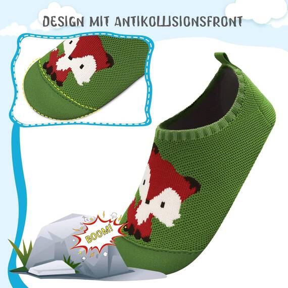 Kyopp Hausschuhe Kinder Junge Mädchen Pantoffeln Atmungsaktive Rutschfest Weich Barfussschuhe für Lauflernschuhe Kleinkinder Schuhe Kindergarten Unisex (Fuchs Grün 28/29EU)