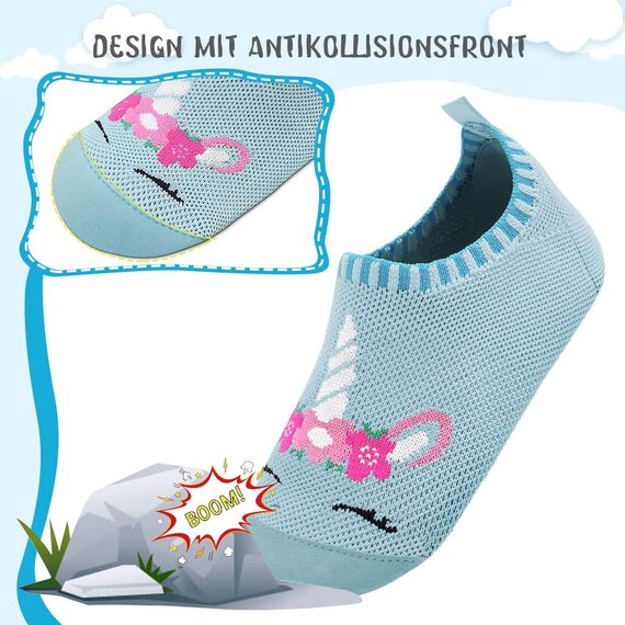 Kyopp Hausschuhe Kinder Junge Mädchen Pantoffeln Atmungsaktive Rutschfest Weich Barfussschuhe für Lauflernschuhe Kleinkinder Schuhe Kindergarten Unisex (Einhorn Blau 26/27EU)