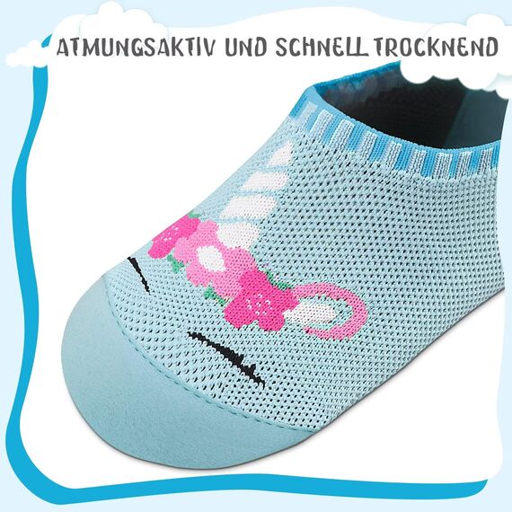 Kyopp Hausschuhe Kinder Junge Mädchen Pantoffeln Atmungsaktive Rutschfest Weich Barfussschuhe für Lauflernschuhe Kleinkinder Schuhe Kindergarten Unisex (Einhorn Blau 26/27EU)