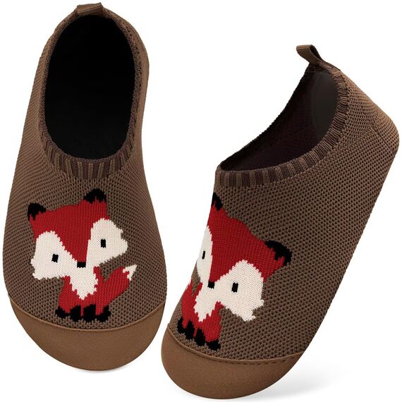 Kyopp Hausschuhe Kinder Junge Mädchen Pantoffeln Atmungsaktive Rutschfest Weich Barfussschuhe für Lauflernschuhe Kleinkinder Schuhe Kindergarten Unisex (Fuchs Dunkle Kaffeefarbe 28/29EU)
