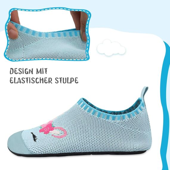 Kyopp Hausschuhe Kinder Junge Mädchen Pantoffeln Atmungsaktive Rutschfest Weich Barfussschuhe für Lauflernschuhe Kleinkinder Schuhe Kindergarten Unisex (Einhorn Blau 30/31EU)