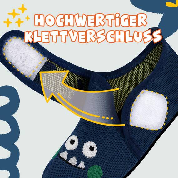 Kyopp Hausschuhe Kinder Junge Mädchen Pantoffeln Atmungsaktive Rutschfest Weich Barfussschuhe für Lauflernschuhe Kleinkinder Schuhe Kindergarten Unisex (Kleines Monster dunkelblau 32/33EU)