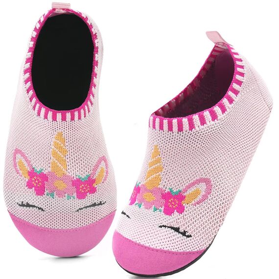 Kyopp Hausschuhe Kinder Junge Mädchen Pantoffeln Atmungsaktive Rutschfest Weich Barfussschuhe für Lauflernschuhe Kleinkinder Schuhe Kindergarten Unisex (Einhorn Rosa(Abstrakt) 30/31EU)