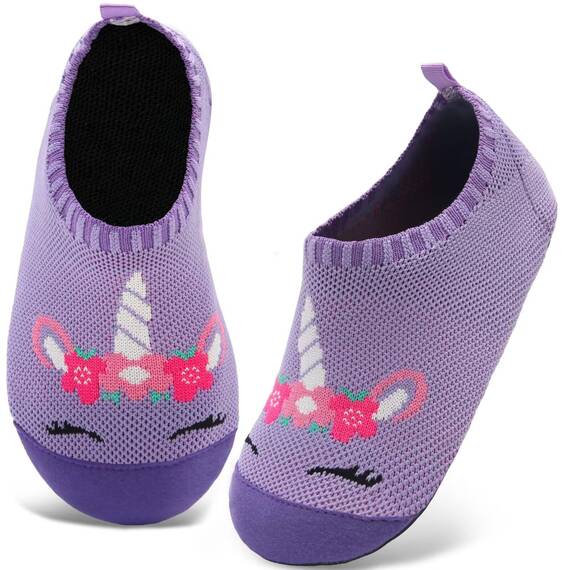 Kyopp Hausschuhe Kinder Junge Mädchen Pantoffeln Atmungsaktive Rutschfest Weich Barfussschuhe für Lauflernschuhe Kleinkinder Schuhe Kindergarten Unisex (Einhorn Lila 30/31EU)
