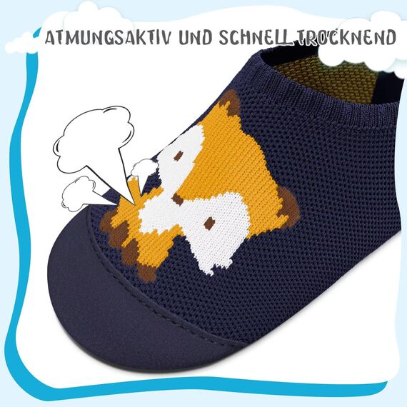 Kyopp Hausschuhe Kinder Junge Mädchen Pantoffeln Atmungsaktive Rutschfest Weich Barfussschuhe für Lauflernschuhe Kleinkinder Schuhe Kindergarten Unisex (Fuchs Marineblau 34/35EU)
