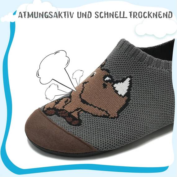 Kyopp Hausschuhe Kinder Junge Mädchen Pantoffeln Atmungsaktive Rutschfest Weich Barfussschuhe für Lauflernschuhe Kleinkinder Schuhe Kindergarten Unisex (Nashorn Dunkelgrau 34/35EU)