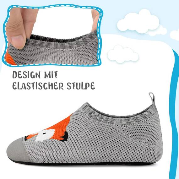 Kyopp Hausschuhe Kinder Junge Mädchen Pantoffeln Atmungsaktive Rutschfest Weich Barfussschuhe für Lauflernschuhe Kleinkinder Schuhe Kindergarten Unisex (Fuchs 32/33EU)