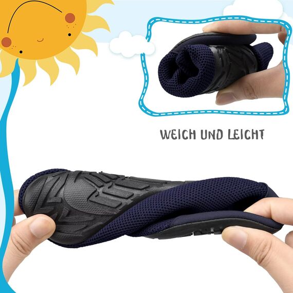 Kyopp Hausschuhe Kinder Junge Mädchen Pantoffeln Atmungsaktive Rutschfest Weich Barfussschuhe für Lauflernschuhe Kleinkinder Schuhe Kindergarten Unisex (Fuchs Marineblau 34/35EU)