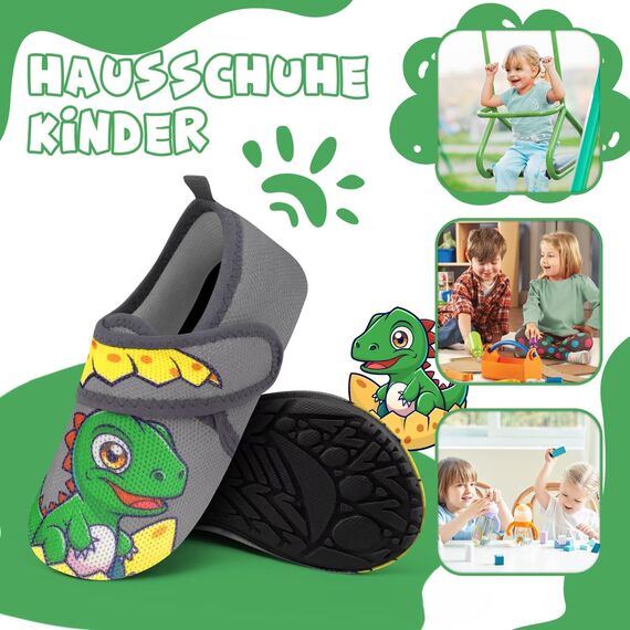 Kyopp Hausschuhe Kinder Junge Mädchen Pantoffeln Atmungsaktive Rutschfest Weich Barfussschuhe für Lauflernschuhe Kleinkinder Schuhe Kindergarten Unisex (Zerbrochene Schalen-Dinosaurier 30/31EU)