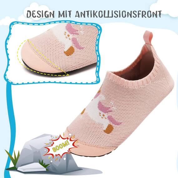 Kyopp Hausschuhe Kinder Junge Mädchen Pantoffeln Atmungsaktive Rutschfest Weich Barfussschuhe für Lauflernschuhe Kleinkinder Schuhe Kindergarten Unisex (Rosa Einhorn 34/35EU)