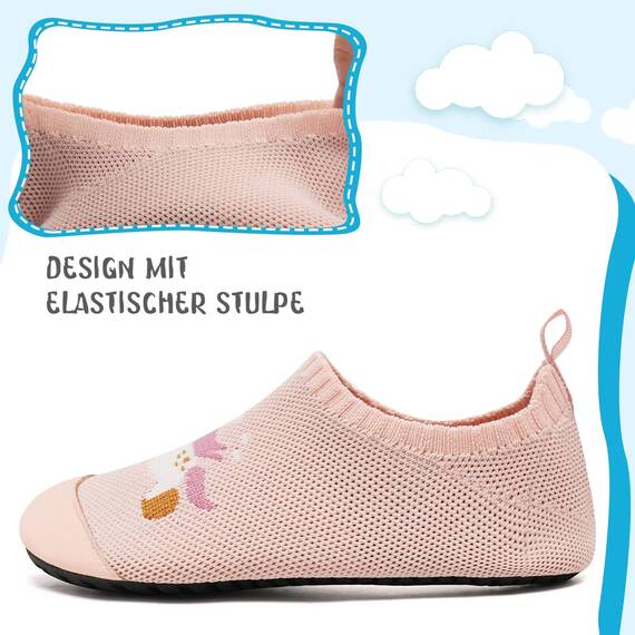 Kyopp Hausschuhe Kinder Junge Mädchen Pantoffeln Atmungsaktive Rutschfest Weich Barfussschuhe für Lauflernschuhe Kleinkinder Schuhe Kindergarten Unisex (Rosa Einhorn 34/35EU)