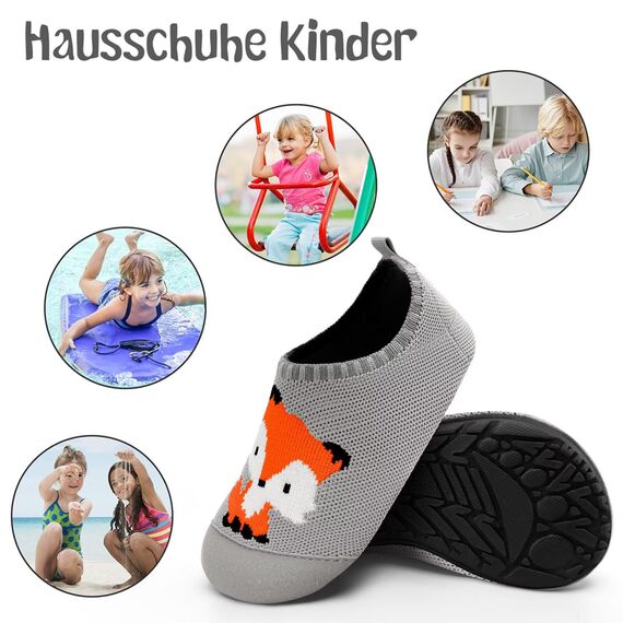 Kyopp Hausschuhe Kinder Junge Mädchen Pantoffeln Atmungsaktive Rutschfest Weich Barfussschuhe für Lauflernschuhe Kleinkinder Schuhe Kindergarten Unisex (Fuchs 34/35EU)