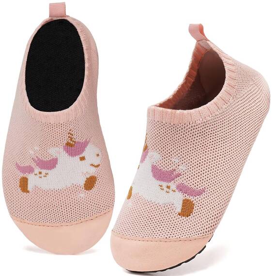 Kyopp Hausschuhe Kinder Junge Mädchen Pantoffeln Atmungsaktive Rutschfest Weich Barfussschuhe für Lauflernschuhe Kleinkinder Schuhe Kindergarten Unisex (Rosa Einhorn 34/35EU)