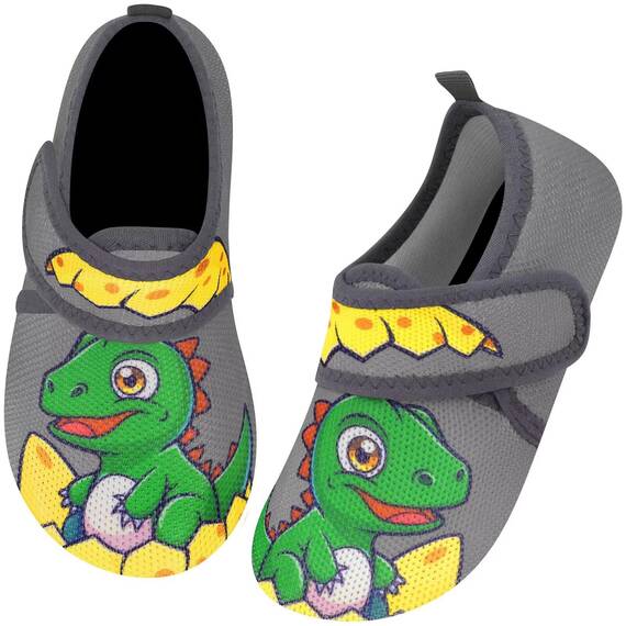 Kyopp Hausschuhe Kinder Junge Mädchen Pantoffeln Atmungsaktive Rutschfest Weich Barfussschuhe für Lauflernschuhe Kleinkinder Schuhe Kindergarten Unisex (Zerbrochene Schalen-Dinosaurier 32/33EU)