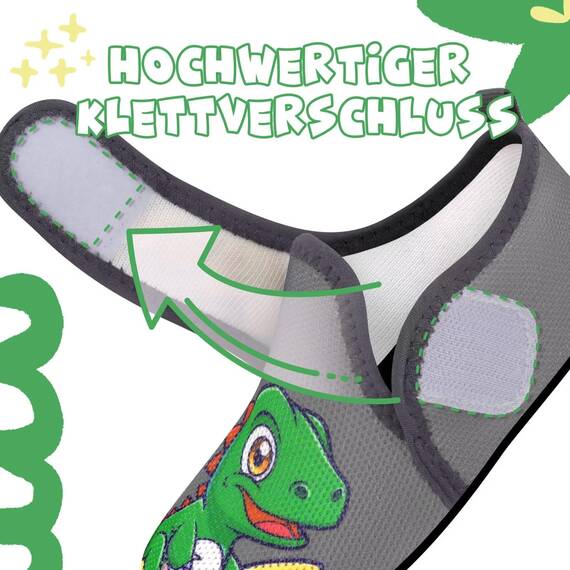 Kyopp Hausschuhe Kinder Junge Mädchen Pantoffeln Atmungsaktive Rutschfest Weich Barfussschuhe für Lauflernschuhe Kleinkinder Schuhe Kindergarten Unisex (Zerbrochene Schalen-Dinosaurier 32/33EU)