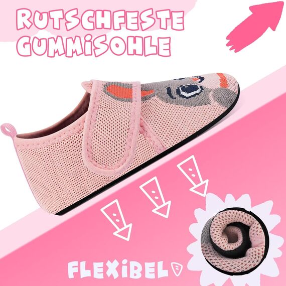Kyopp Hausschuhe Kinder Junge Mädchen Pantoffeln Atmungsaktive Rutschfest Weich Barfussschuhe für Lauflernschuhe Kleinkinder Schuhe Kindergarten Unisex (Rosa Hase 34/35EU)