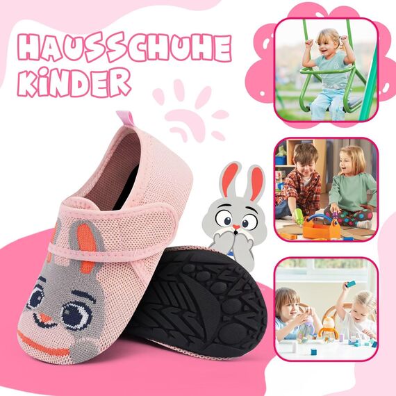 Kyopp Hausschuhe Kinder Junge Mädchen Pantoffeln Atmungsaktive Rutschfest Weich Barfussschuhe für Lauflernschuhe Kleinkinder Schuhe Kindergarten Unisex (Rosa Hase 34/35EU)