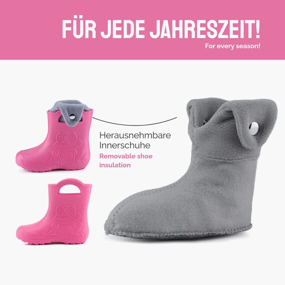 Ladeheid EVA Kinder Jungen Mädchen Gummistiefel Regenschuhe gefüttert Regenstiefel Gummischuhe LA-CA-04 (Rosa/Grau, 22/23 EU)