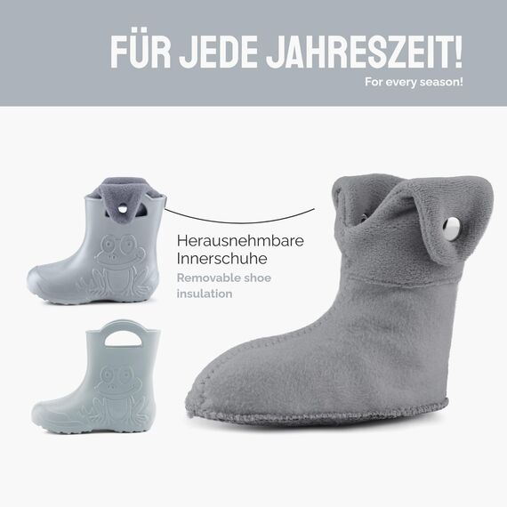 Ladeheid EVA Kinder Jungen Mädchen Gummistiefel Regenschuhe gefüttert Regenstiefel Gummischuhe LA-CA-04 (Grau, 28/29 EU)
