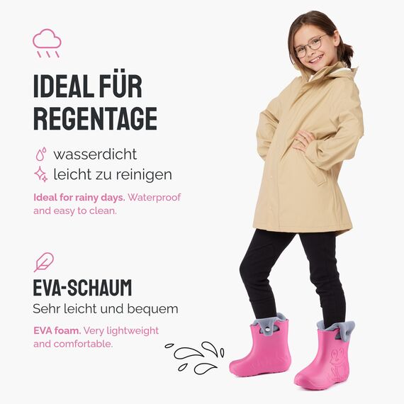 Ladeheid EVA Kinder Jungen Mädchen Gummistiefel Regenschuhe gefüttert Regenstiefel Gummischuhe LA-CA-04 (Rosa/Grau, 26/27 EU)