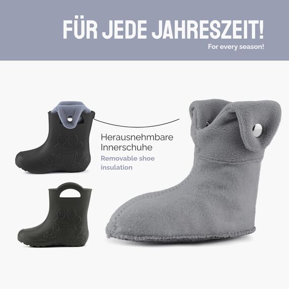 Ladeheid EVA Kinder Jungen Mädchen Gummistiefel Regenschuhe gefüttert Regenstiefel Gummischuhe LA-CA-04 (Carbone/Grau, 24/25 EU)