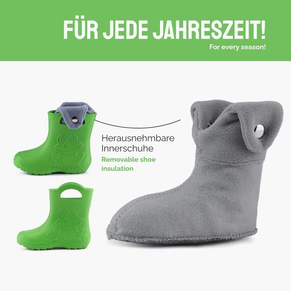 Ladeheid EVA Kinder Jungen Mädchen Gummistiefel Regenschuhe gefüttert Regenstiefel Gummischuhe LA-CA-04 (Grün/Grau, 22/23 EU)