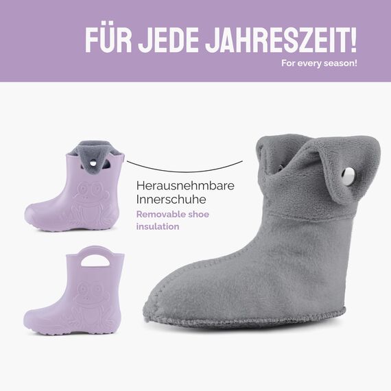 Ladeheid EVA Kinder Jungen Mädchen Gummistiefel Regenschuhe gefüttert Regenstiefel Gummischuhe LA-CA-04 Helllila, 28/29 EU