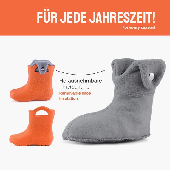 Ladeheid EVA Kinder Jungen Mädchen Gummistiefel Regenschuhe gefüttert Regenstiefel Gummischuhe LA-CA-04 (Orange/Grau, 26/27 EU)