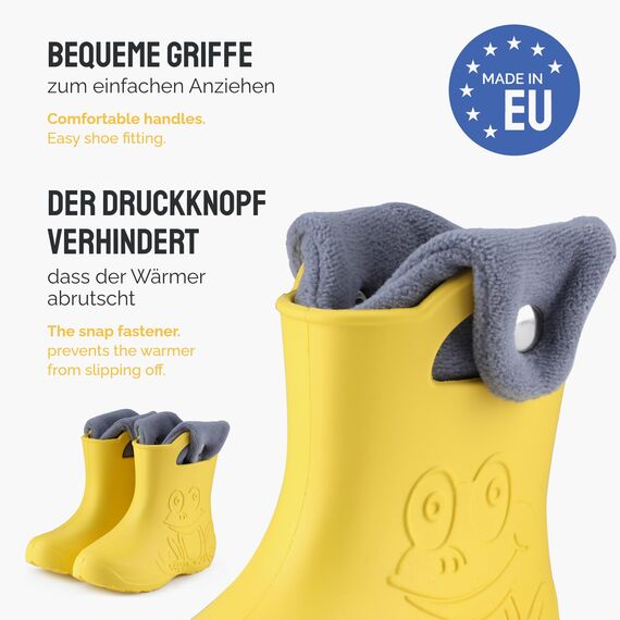 Ladeheid EVA Kinder Jungen Mädchen Gummistiefel Regenschuhe gefüttert Regenstiefel Gummischuhe LA-CA-04 (Gelb/Grau, 22/23 EU)