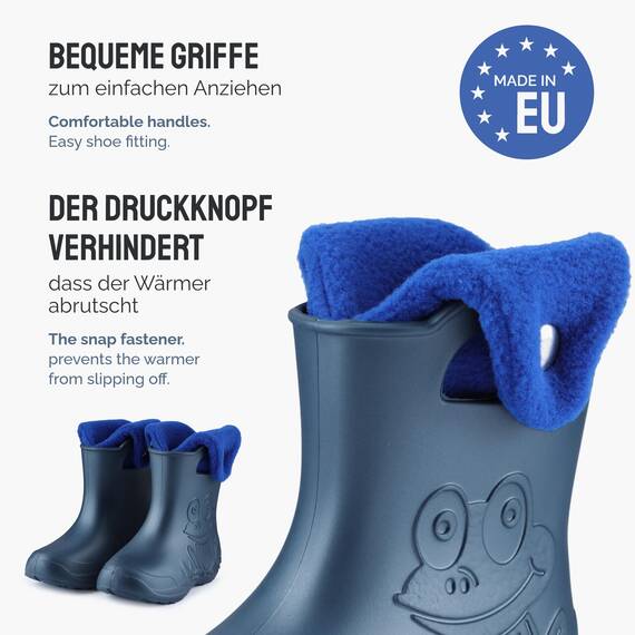 Ladeheid EVA Kinder Jungen Mädchen Gummistiefel Regenschuhe gefüttert Regenstiefel Gummischuhe LA-CA-04 (Metallisches Blau/Marineblau-2, 26/27 EU)