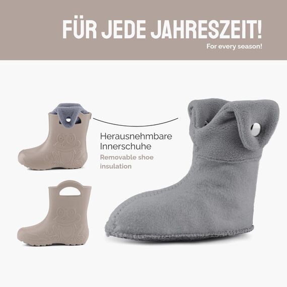 Ladeheid EVA Kinder Jungen Mädchen Gummistiefel Regenschuhe gefüttert Regenstiefel Gummischuhe LA-CA-04 Hellbeige, 30/31 EU
