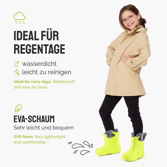 Ladeheid EVA Kinder Jungen Mädchen Gummistiefel Regenschuhe gefüttert Regenstiefel Gummischuhe LA-CA-04 (Limone, 34/35 EU)
