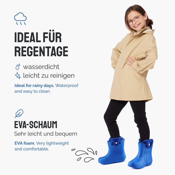 Ladeheid EVA Kinder Jungen Mädchen Gummistiefel Regenschuhe gefüttert Regenstiefel Gummischuhe LA-CA-04 (Blau/Marineblau, 34/35 EU)