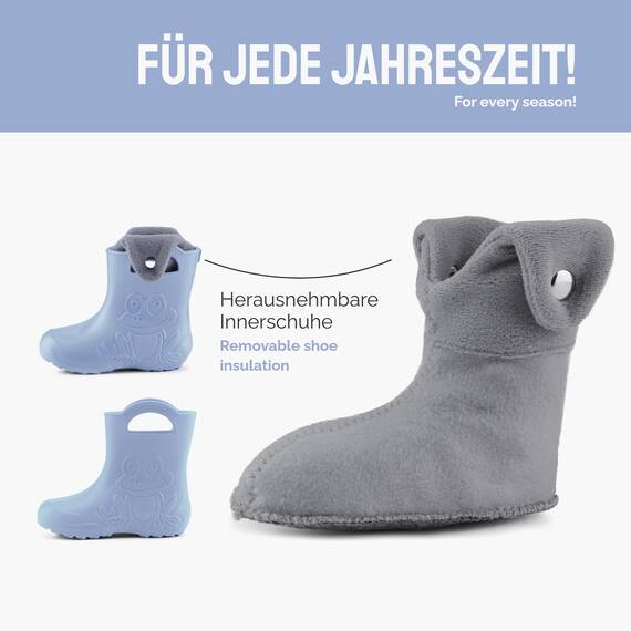 Ladeheid EVA Kinder Jungen Mädchen Gummistiefel Regenschuhe gefüttert Regenstiefel Gummischuhe LA-CA-04 (Hellblau, 34/35 EU)