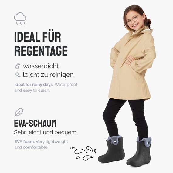 Ladeheid EVA Kinder Jungen Mädchen Gummistiefel Regenschuhe gefüttert Regenstiefel Gummischuhe LA-CA-04 (Carbone/Grau, 30/31 EU)