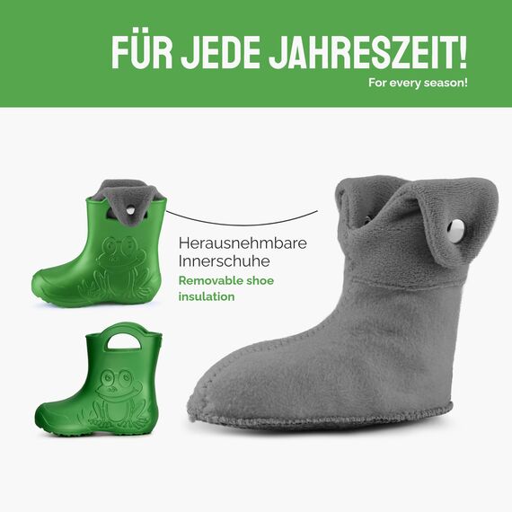 Ladeheid EVA Kinder Jungen Mädchen Gummistiefel Regenschuhe gefüttert Regenstiefel Gummischuhe LA-CA-04 (Smaragdgrün/Grau, 30/31 EU)