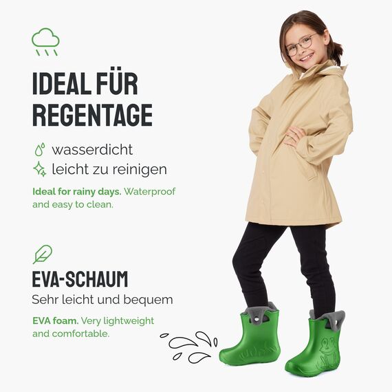 Ladeheid EVA Kinder Jungen Mädchen Gummistiefel Regenschuhe gefüttert Regenstiefel Gummischuhe LA-CA-04 (Smaragdgrün/Grau, 30/31 EU)
