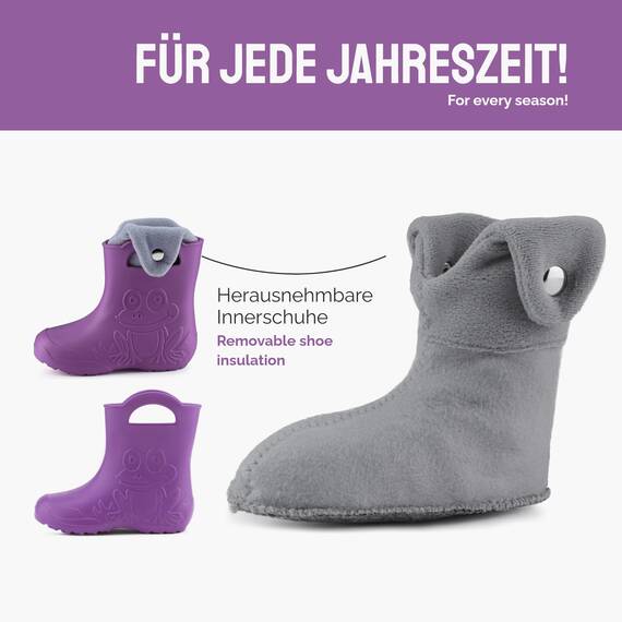 Ladeheid EVA Kinder Jungen Mädchen Gummistiefel Regenschuhe gefüttert Regenstiefel Gummischuhe LA-CA-04 (Lilla/Grau, 32/33 EU)