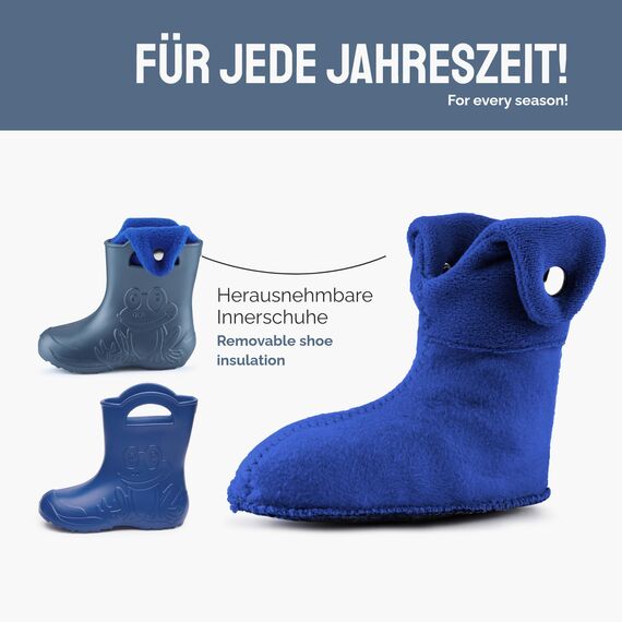 Ladeheid EVA Kinder Jungen Mädchen Gummistiefel Regenschuhe gefüttert Regenstiefel Gummischuhe LA-CA-04 (Metallisches Blau/Marineblau-2, 30/31 EU)