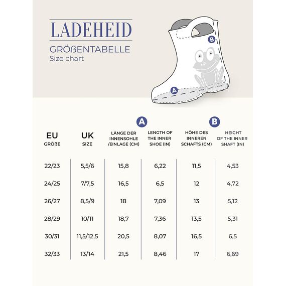 Ladeheid Eva federleichte Kinder Gummistiefel für Jungen und Mädchen Regenschuhe Bequeme und wasserdichte Regenstiefel Kinder LA-CA-01