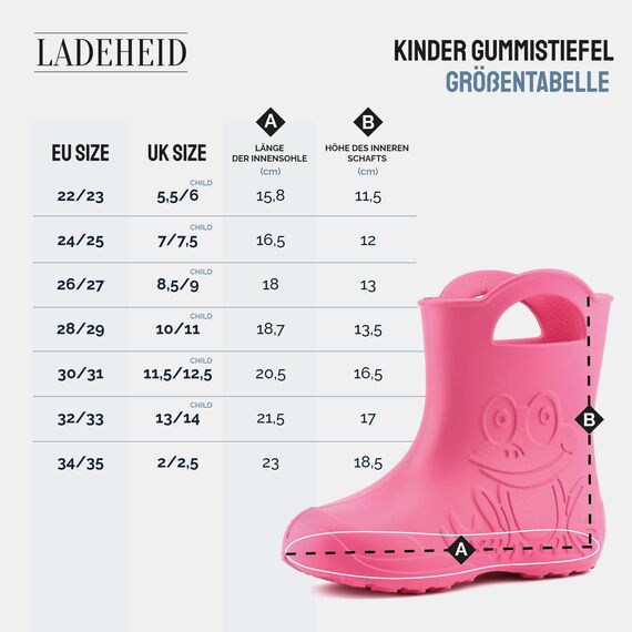 Ladeheid Eva federleichte Kinder Gummistiefel für Jungen und Mädchen Regenschuhe LA-CA-01 Marineblau, 30/31 EU