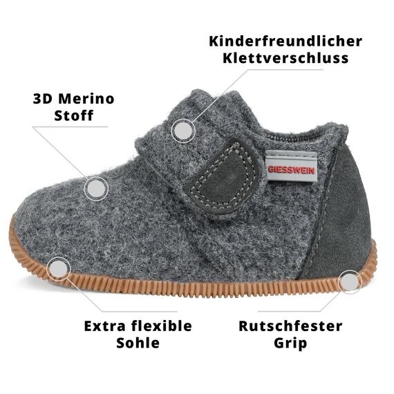 Giesswein Unisex Kinder Oberstaufen Ungefüttert Hausschuhe, Schiefer 01726 EU