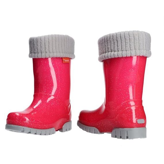 DEMAR Kinder Gummistiefel gefüttert TWISTER LUX (20/21, Pink mit Glitzer)