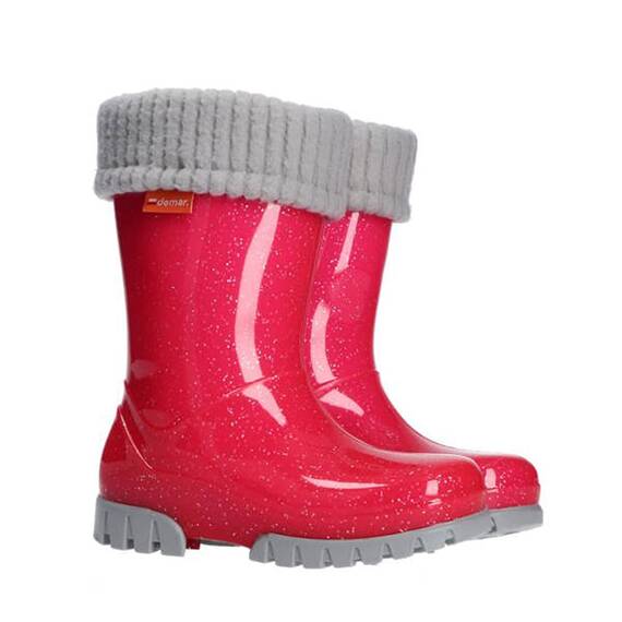 DEMAR Kinder Gummistiefel gefüttert TWISTER LUX (34/35, Pink mit Glitzer)