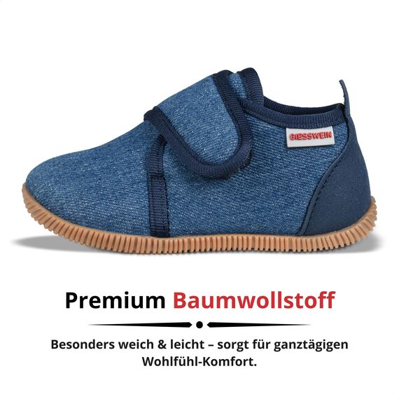 Giesswein Kinder Hausschuhe Strass Slim Fit - Lauflernschuhe für Jungen & Mädchen, Rutschfeste Krabbel-Schuhe mit Klettverschluss, Gummi-Sohle