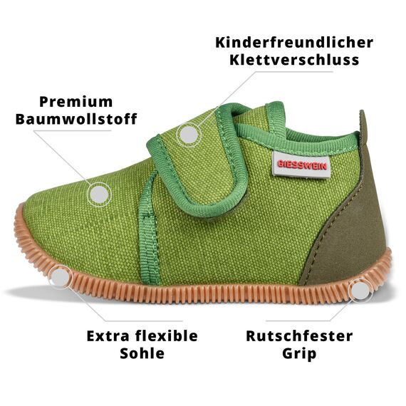 Giesswein Kinder Hausschuhe Strass Slim Fit - Lauflernschuhe für Jungen & Mädchen, Rutschfeste Krabbel-Schuhe mit Klettverschluss, Gummi-Sohle