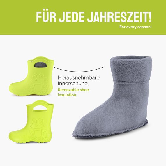 Ladeheid EVA Kinder Jungen Mädchen Gummistiefel Regenschuhe gefüttert LA-CA-03 (Limone, 22/23 EU)